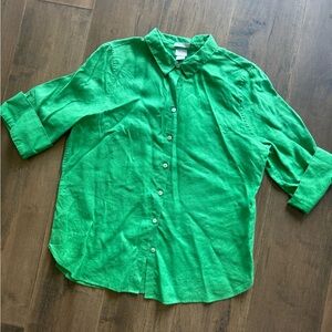 Chicos bright green button up linen blouse
